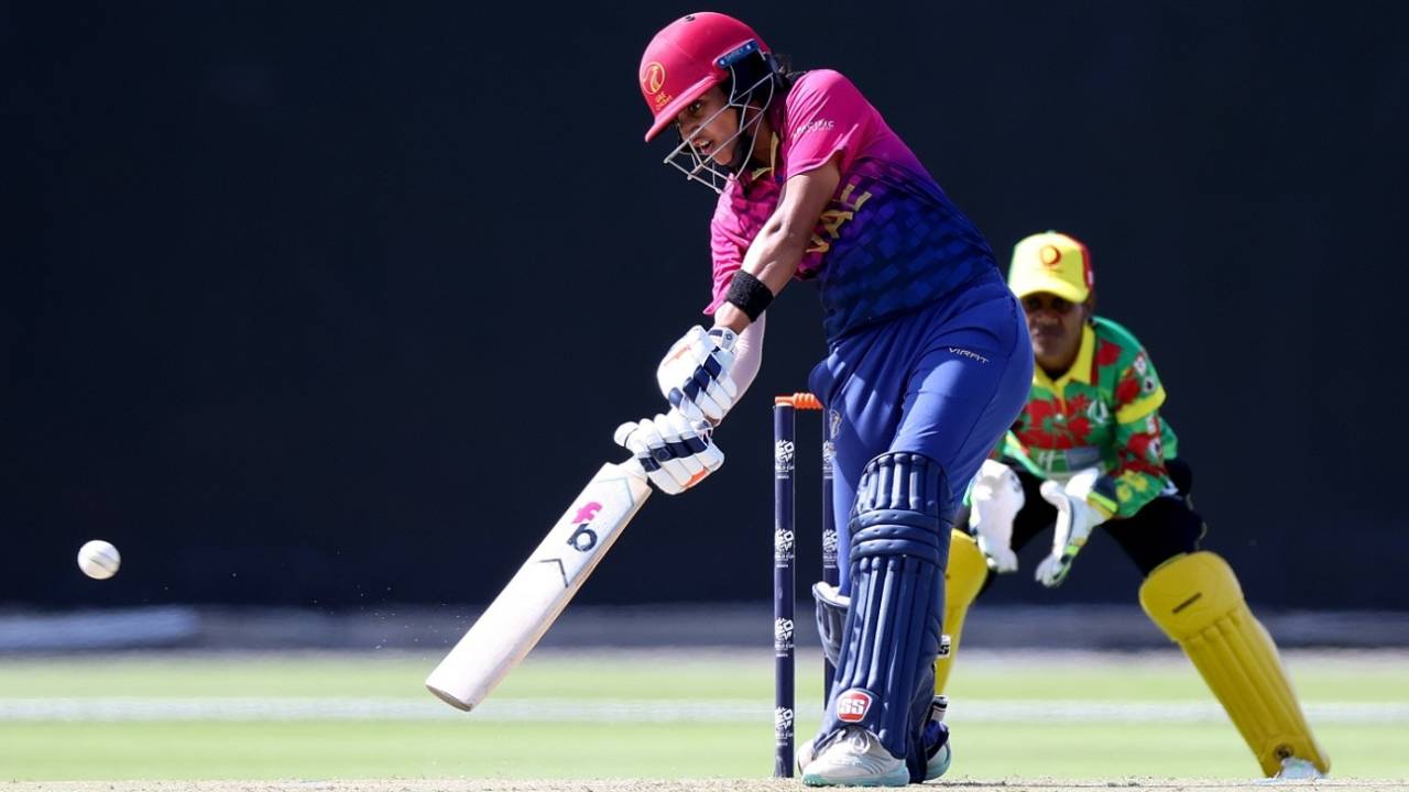 Esha Oza plays one through the off side, UAE vs Vanuatu, Women's T20 World Cup Qualifier, Group B, Abu Dhabi, May 3, 2024