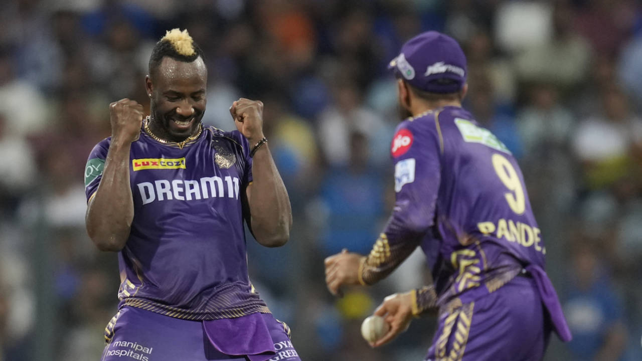 Andre Russell sent back Hardik Pandya, caught by Manish Pandey, Mumbai Indians vs Kolkata Knight Riders, IPL 2024, Mumbai, May 3, 2024 