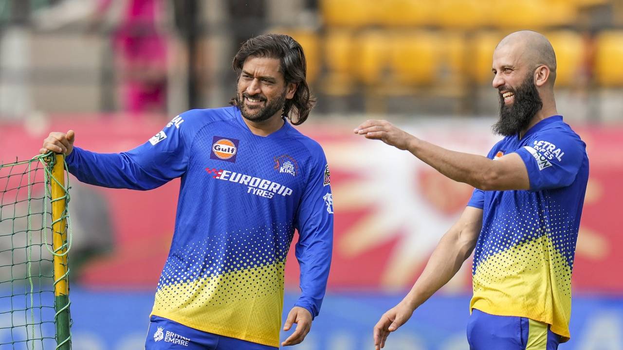 MS Dhoni and Moeen Ali find a reason to smile during training