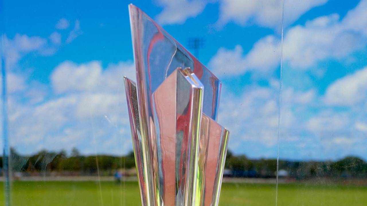 The Men's T20 World Cup trophy in display at the Central Broward Stadium, T20 World Cup 2024, Lauderhill, May 6, 2024