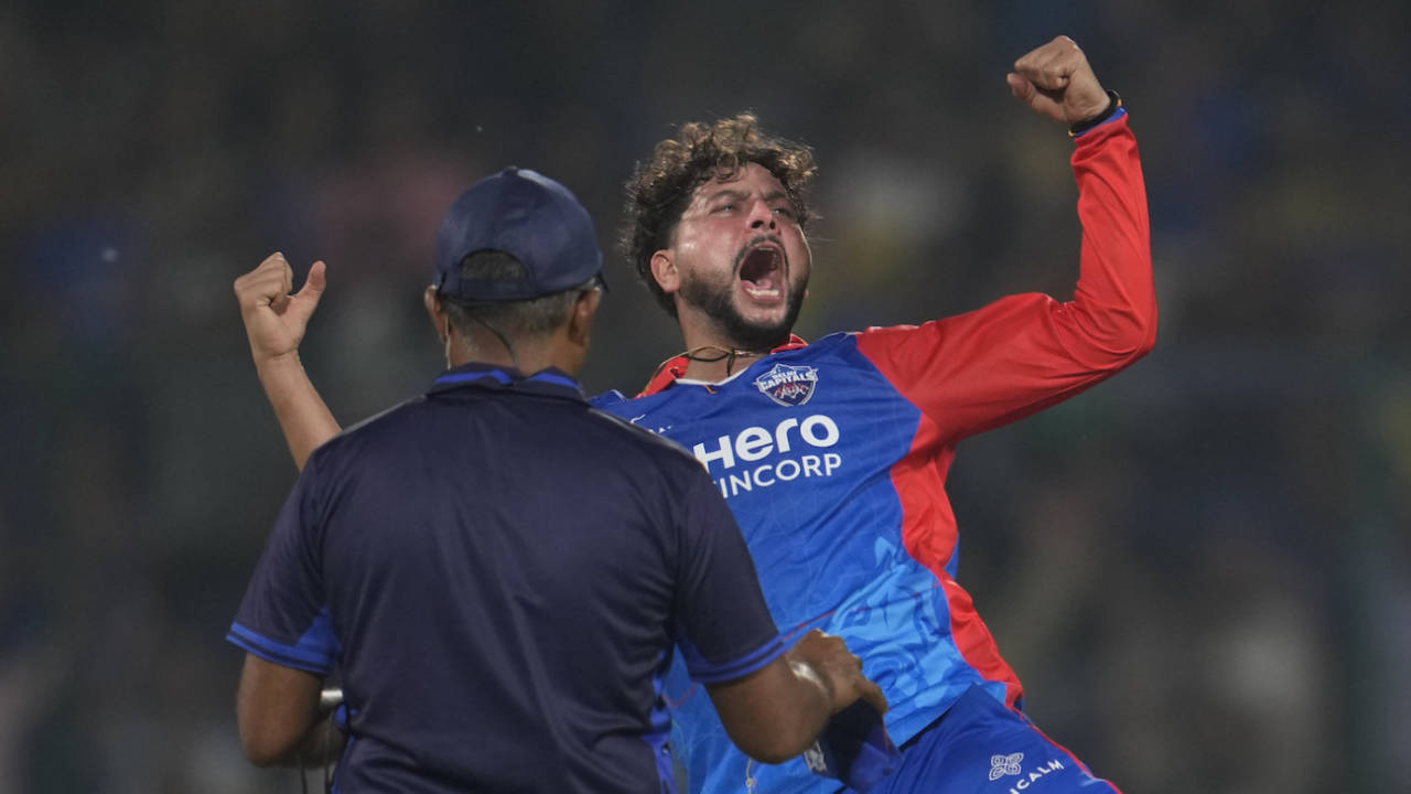 Kuldeep Yadav celebrates getting rid of R Ashwin, Delhi Capitals vs Rajasthan Royals, IPL 2024, Delhi, May 7, 2024 