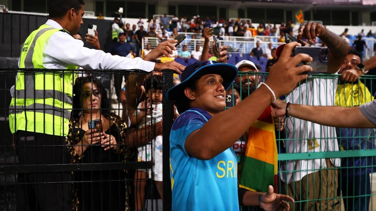 Chamari Athapaththu takes a selfie with fans after Sri Lanka beat Scotland, Scotland vs Sri Lanka, Women's T20 World Cup Qualifier, final, Abu Dhabi, May 7 2024 