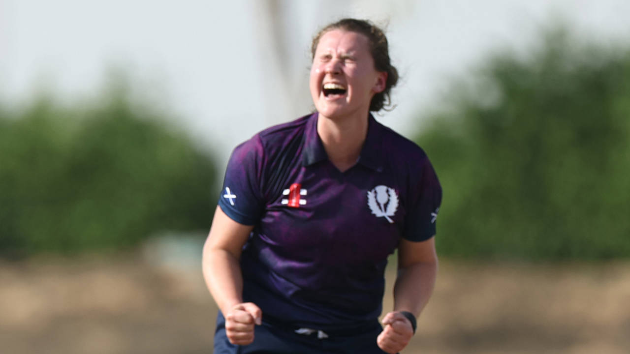 Kathryn Bryce celebrates a wicket, Scotland vs USA, Women's T20 World Cup Qualifier, Abu Dhabi, April 29, 2024