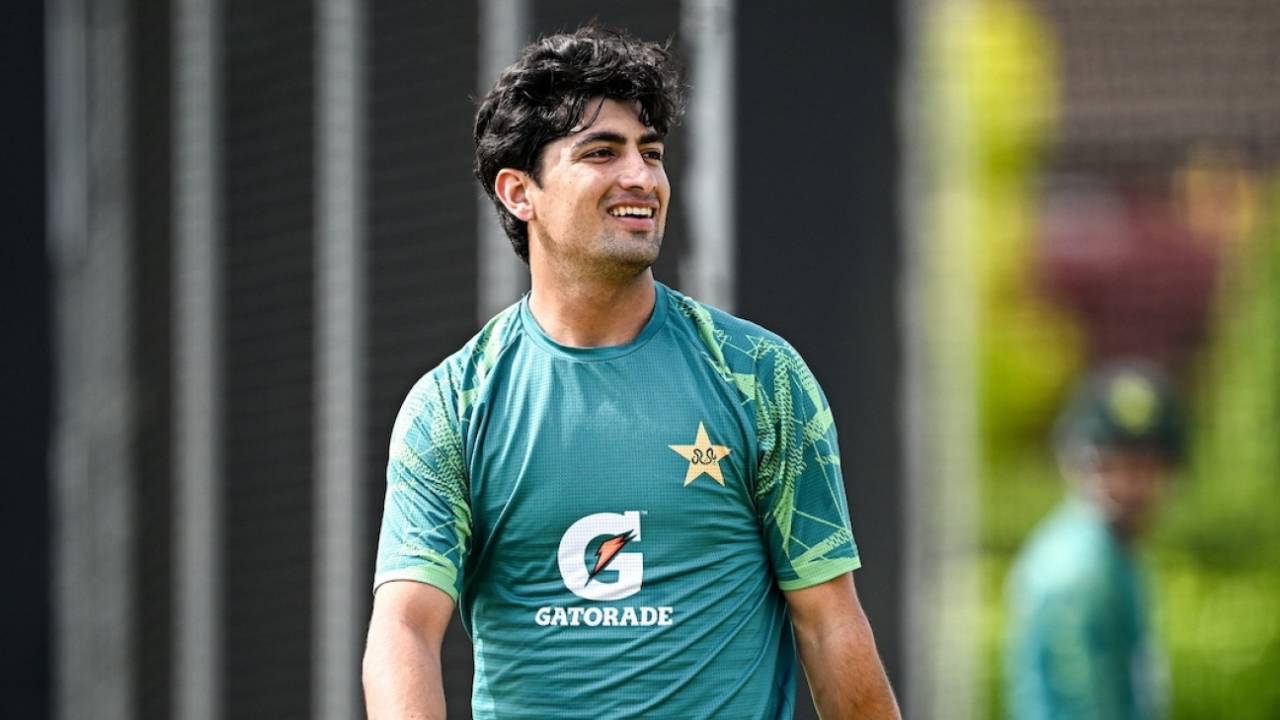 Naseem Shah has a bowl in the nets in Dublin, Ireland, May 9, 2024