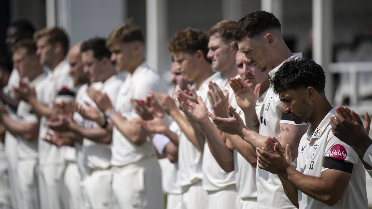 Players took part a minute's applause in memory of Josh Baker, Kent vs Worcestershire, County Championship, Division One, Canterbury, May 10, 2024