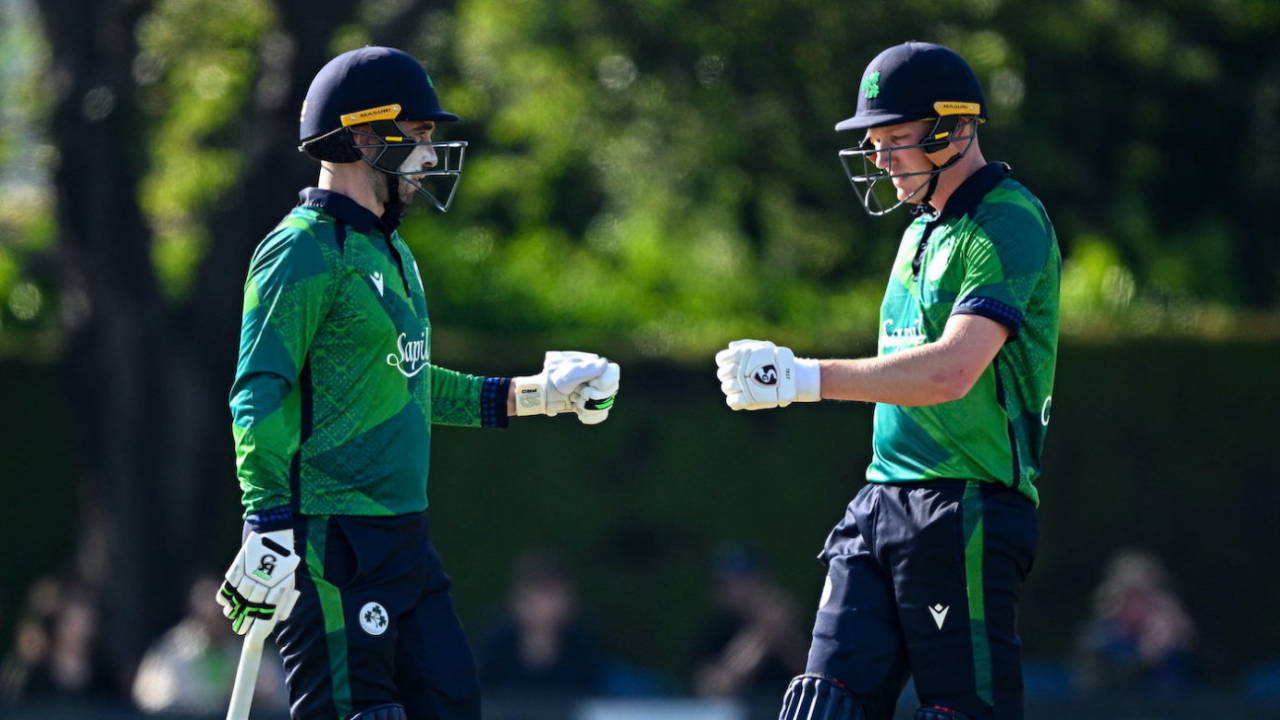 Andy Balbirnie and Harry Tector added 77 off 52 balls for the third wicket, Ireland vs Pakistan, 1st men's T20I, Clontarf, Dublin, May 10, 2024