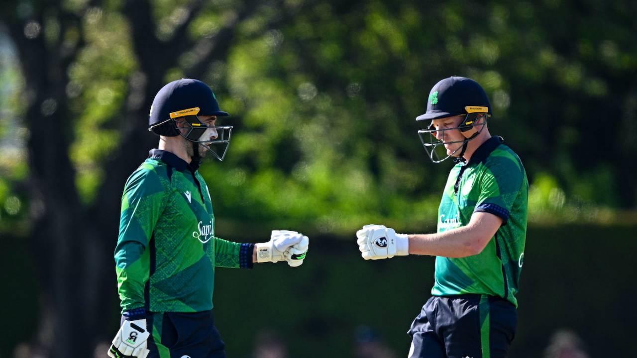 Andy Balbirnie and Harry Tector added 77 off 52 balls for the third wicket, Ireland vs Pakistan, 1st men's T20I, Clontarf, Dublin, May 10, 2024