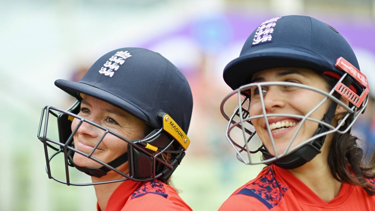 Danni Wyatt and Maia Bouchier get ready to bat, England vs Pakistan, 1st women's T20I, Birmingham, May 11, 2024