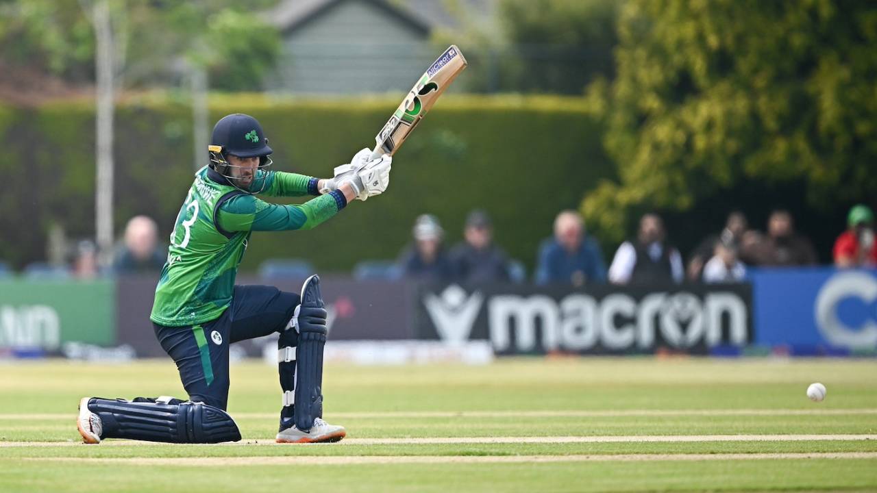 Andy Balbirnie drives through the off side, Ireland vs Pakistan, 2nd T20I, Dublin, May 12, 2024