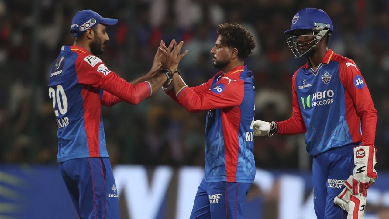 Axar Patel, Kuldeep Yadav and Abishek Porel get together, Royal Challengers Bengaluru vs Delhi Capitals, IPL 2024, Bengaluru, May 12, 2024