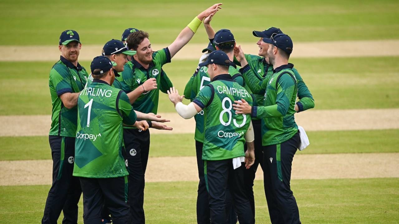 Mark Adair celebrates a wicket, Ireland vs Pakistan, 2nd T20I, Dublin, May 12, 2024