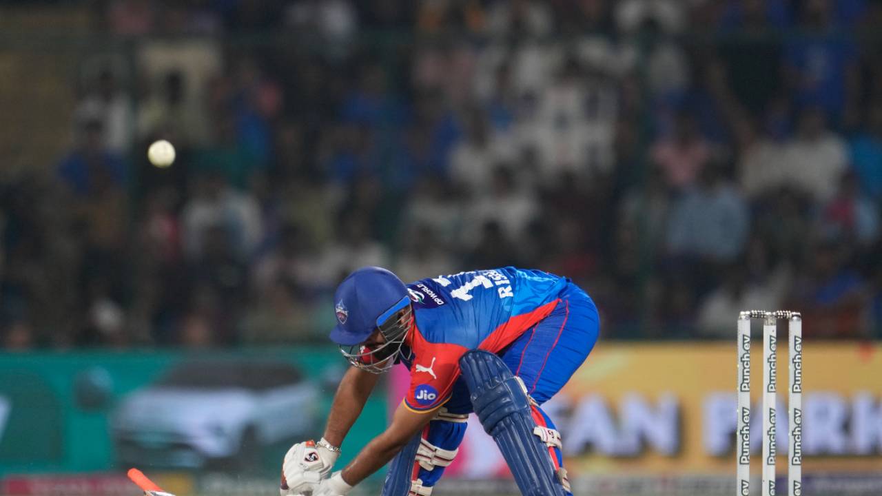 Rishabh Pant sends the ball to the deep-third boundary and his bat some way with it, Delhi Capitals vs Lucknow Super Giants, IPL 2024, Delhi, May 14, 2024