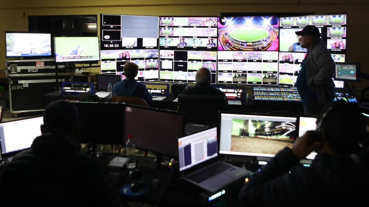 The television (TV) broadcast production control room at the stadium, Rajasthan Royals vs Punjab Kings, IPL 2024, Guwahati, May 15, 2024