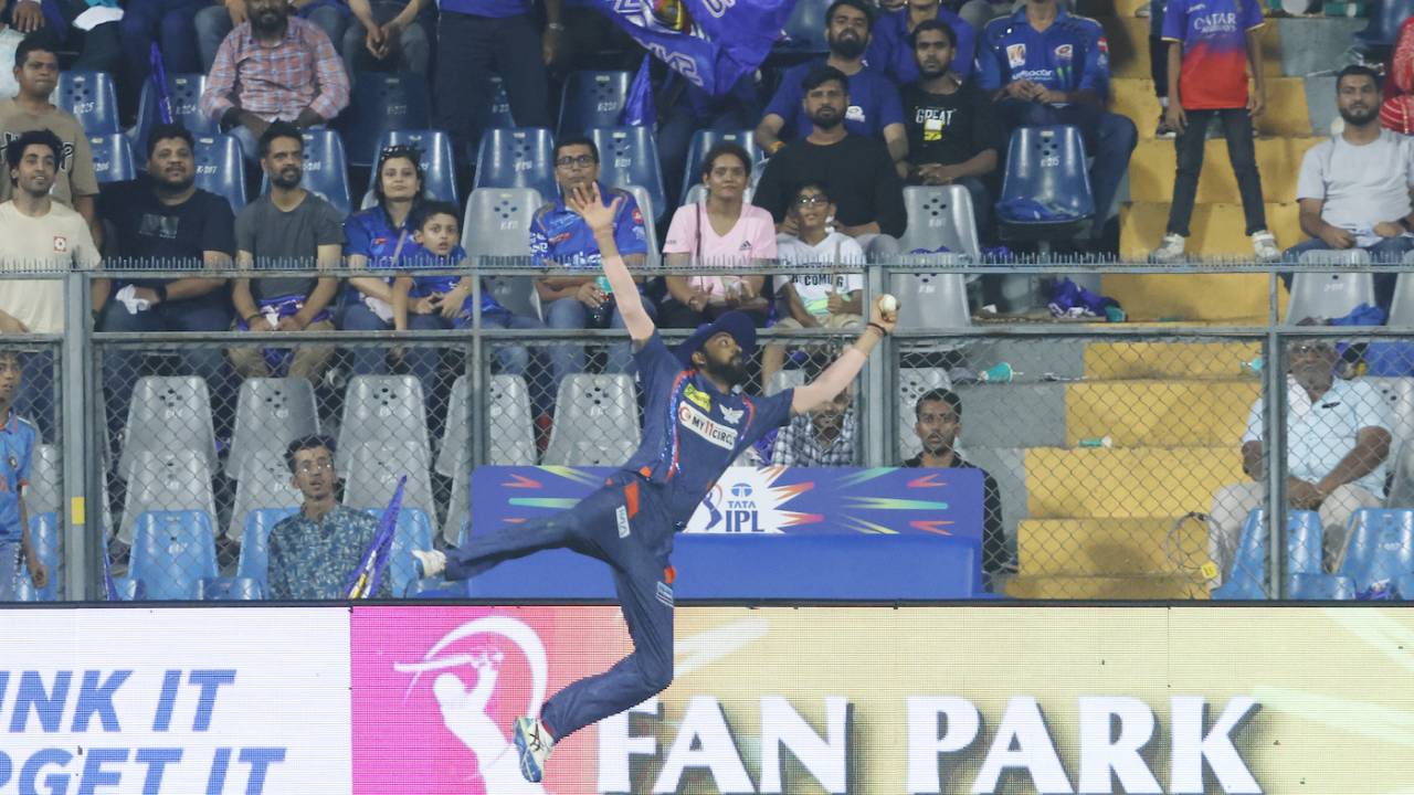 Krunal Pandya's acrobatics at the long-off boundary in the final over saved five crucial runs and sealed the game for LSG, Mumbai Indians vs Lucknow Super Giants, IPL 2024, Mumbai, May 17, 2024