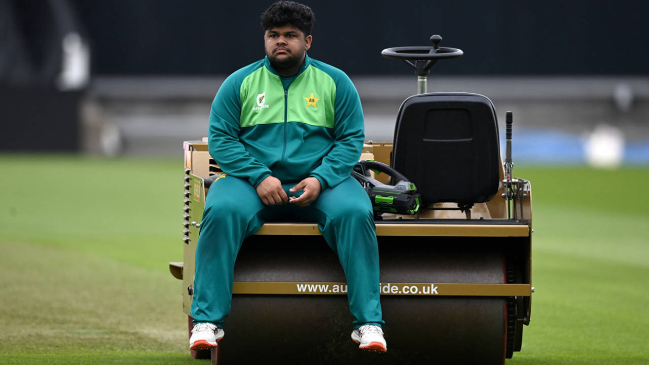Azam Khan takes a pew on the heavy roller, Edgbaston, May 24, 2024