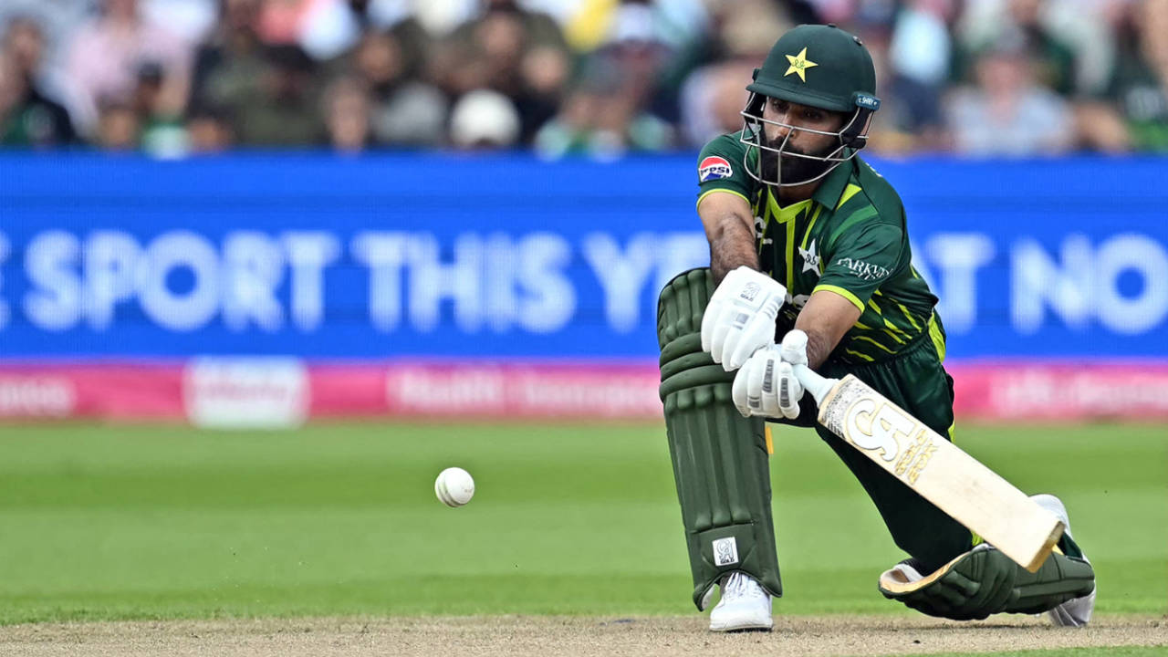 Fakhar Zaman gets down to sweep, England vs Pakistan, 2nd T20I, Edgbaston, May 25, 2024