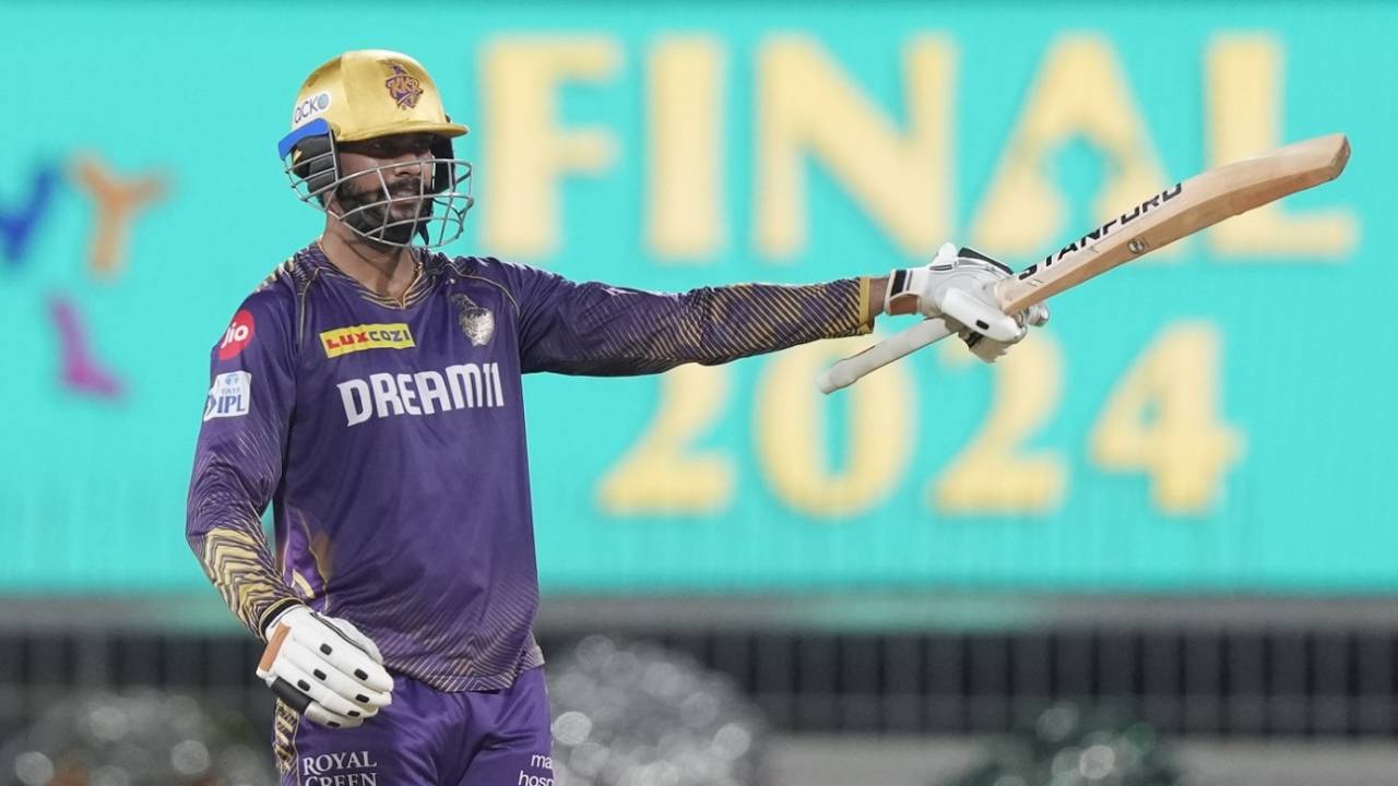 Venkatesh Iyer celebrates his fifty, Kolkata Knight Riders vs Sunrisers Hyderabad, IPL 2024 final, Chennai, May 26, 2024