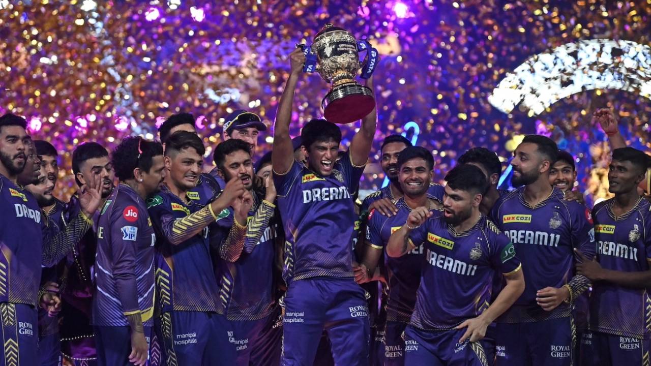 New kid Angkrish Raghuvanshi has his moment under the confetti, Kolkata Knight Riders vs Sunrisers Hyderabad, Final, IPL 2024, Chennai, May 26, 2024