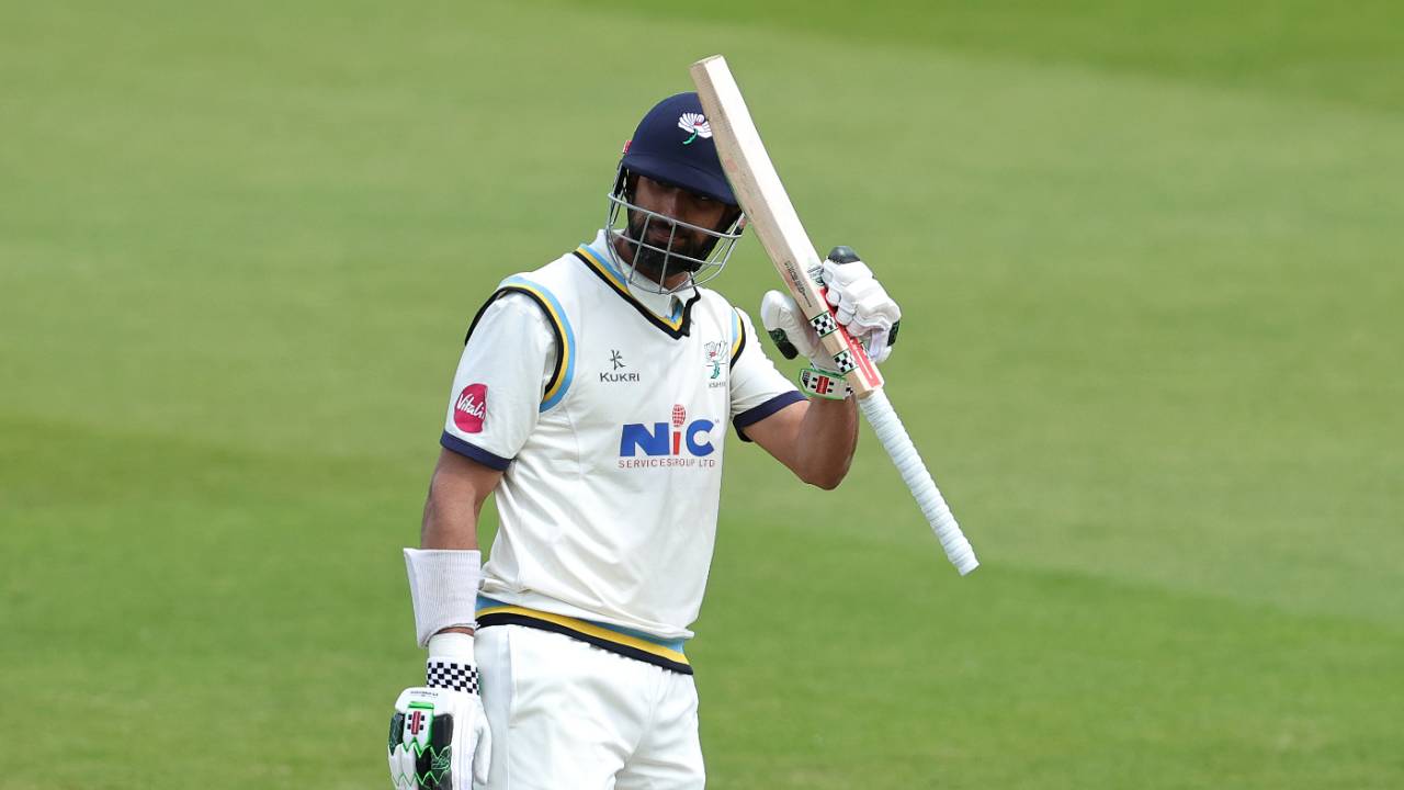Shan Masood reaches his century on the fourth day at Wantage Road, Northants vs Yorkshire, Vitality County Championship, 4th day, Northampton, May 27, 2024