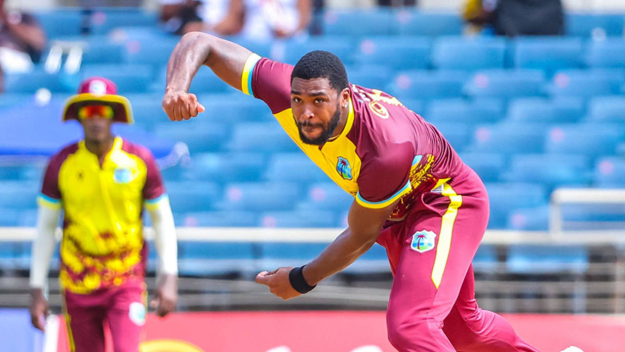 Obed McCoy collected three wickets, West Indies vs South Africa, 3rd T20I, Sabina Park, May 26, 2024
