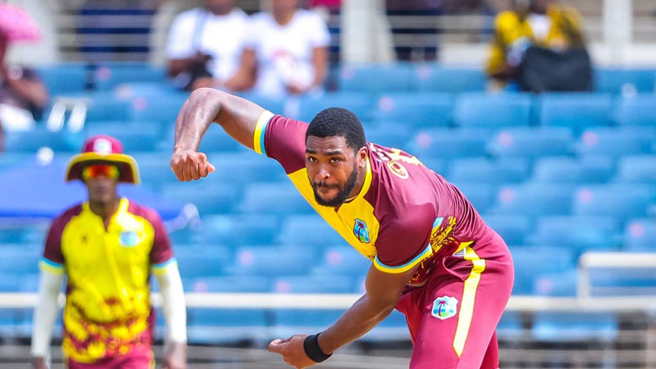 Obed McCoy collected three wickets, West Indies vs South Africa, 3rd T20I, Sabina Park, May 26, 2024
