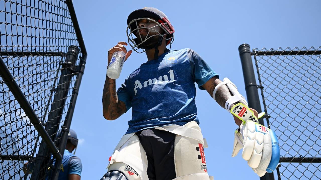 Charith Asalanka pauses during a net session, T20 World Cup 2024, Lauderhill, Florida May 26, 2024