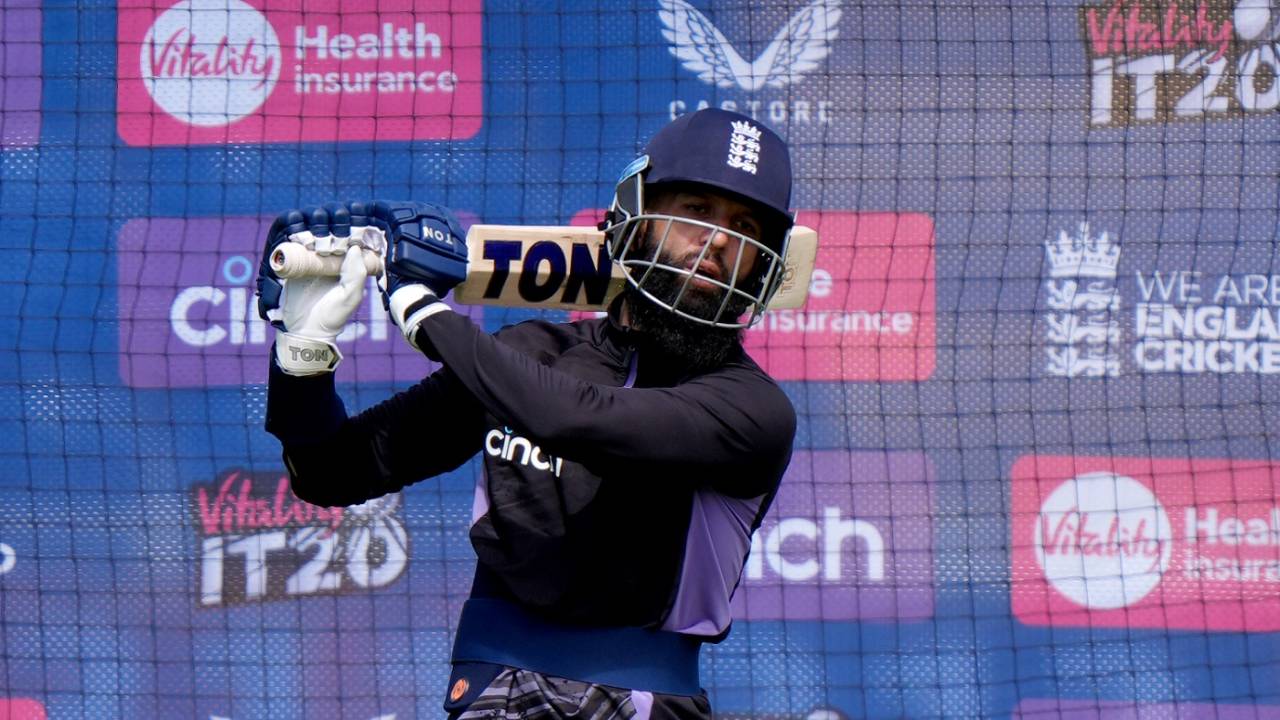 Moeen Ali bats in the nets, England vs Pakistan, 3rd T20I, Cardiff, May 27, 2024