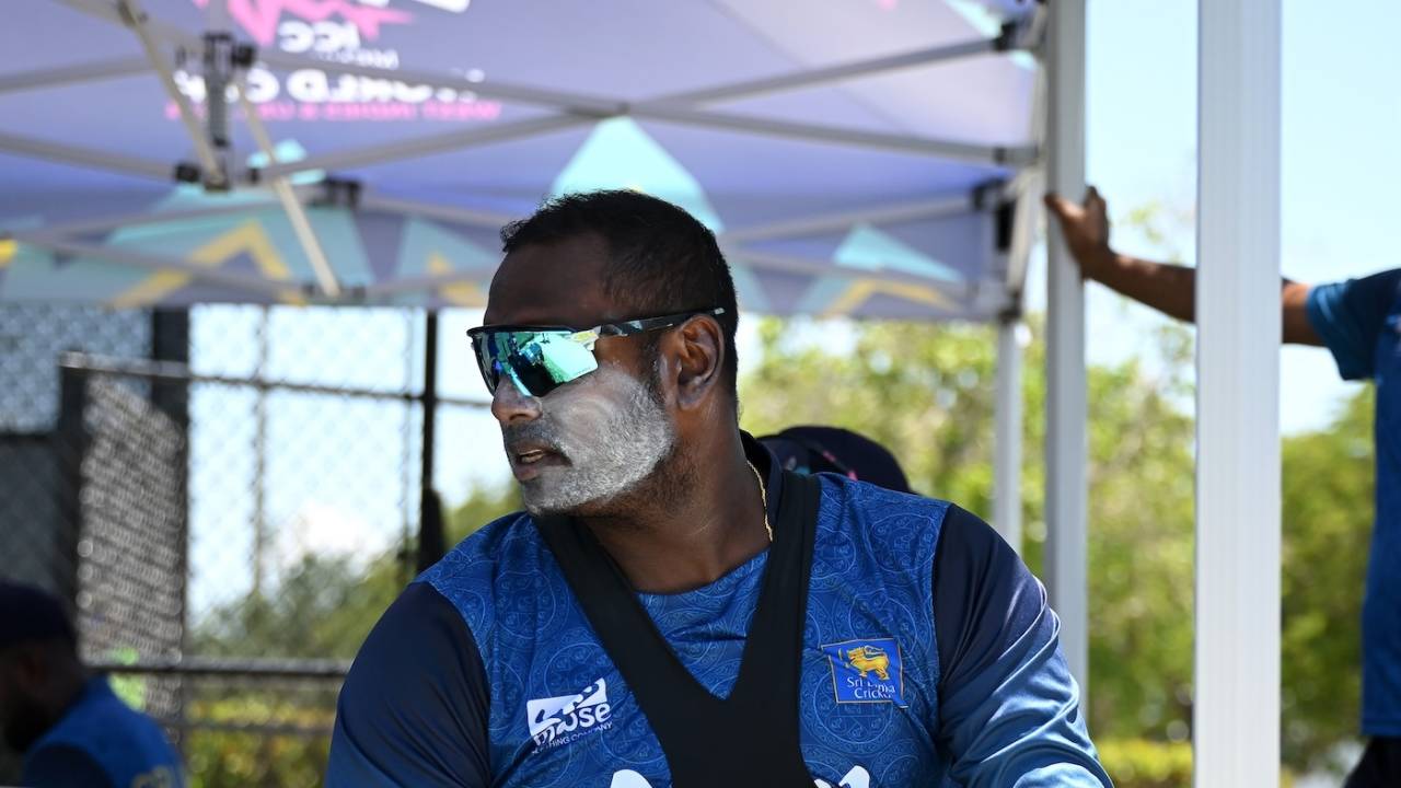 Angelo Mathews pads up to get ready to bat, T20 World Cup 2024, Lauderhill, Florida May 26, 2024