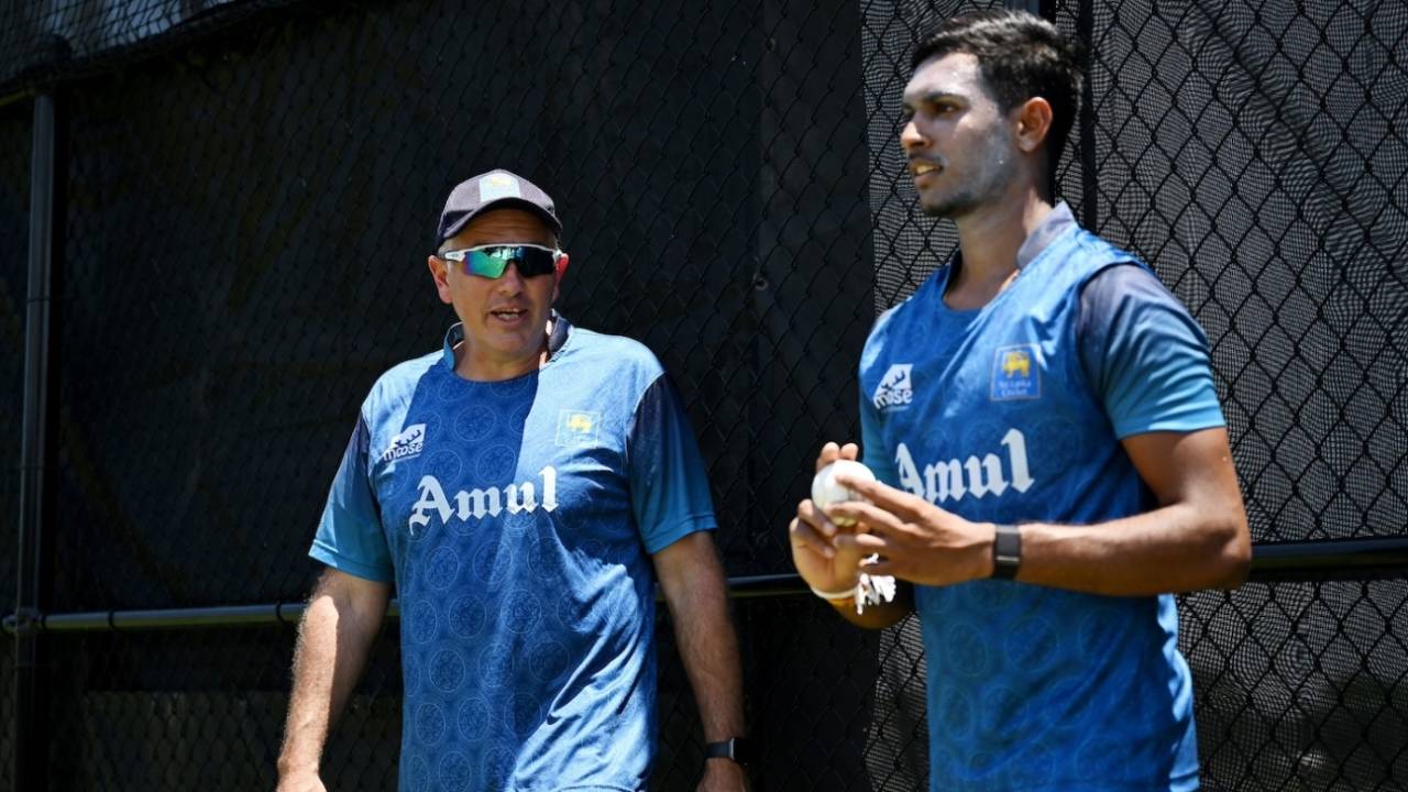 Chris Silverwood looks on as Matheesha Pathirana gets ready to bowl, T20 World Cup 2024, Lauderhill, Florida May 26, 2024