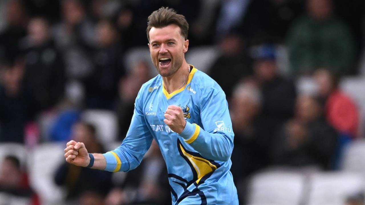 Dan Moriaty took 4 for 25 as Worcestershire were bowled out for 101, Yorkshire Vikings v Worcestershire Rapids, Vitality Blast, Headingley, May 30, 2024

