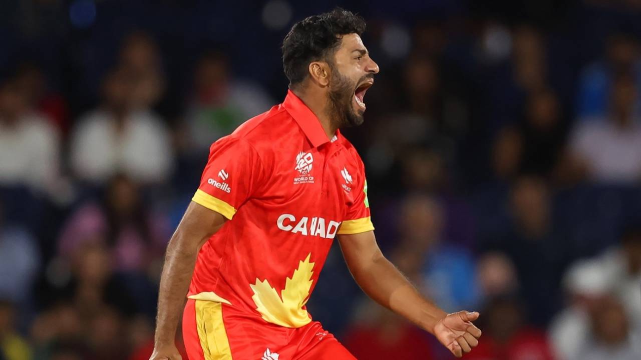 Kaleem Sana struck in the first over for Canada, USA vs Canada, T20 World Cup 2024, Group A, Dallas, June 1, 2024