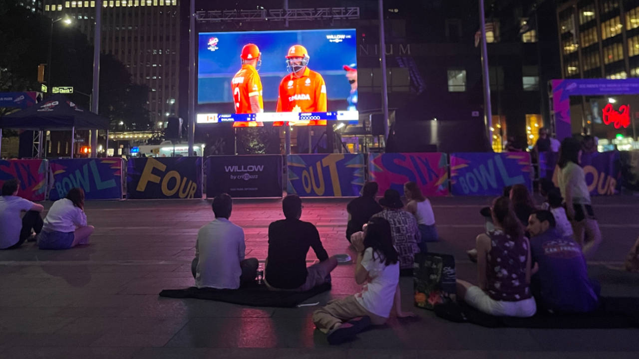 The World Cup opener from Dallas being beamed live to a fan park at the World Trade Center in New York, June 1, 2024