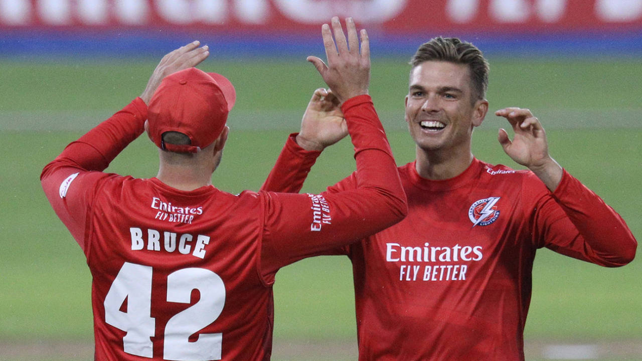Chris Green celebrates a wicket, Vitality T20 Blast, Lancashire vs Durham, Old Trafford, May 30, 2024