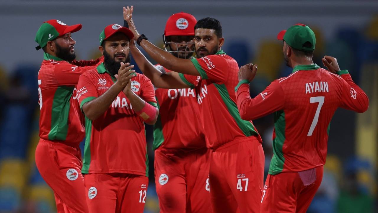 Aqib Ilyas bowled an economic spell including a maiden over, Namibia vs Oman, T20 World Cup 2024, Group B, Bridgetown, June 2, 2024