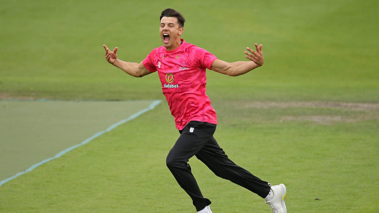 Brad Currie wheels away in celebration, Sussex vs Middlesex, Royal London Cup, August 23, 2022