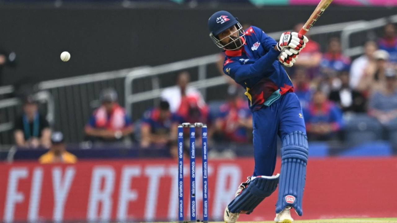 Anil Sah fell while looking to attack after the powerplay, Nepal vs Netherlands, T20 World Cup, Dallas, June 4, 2024