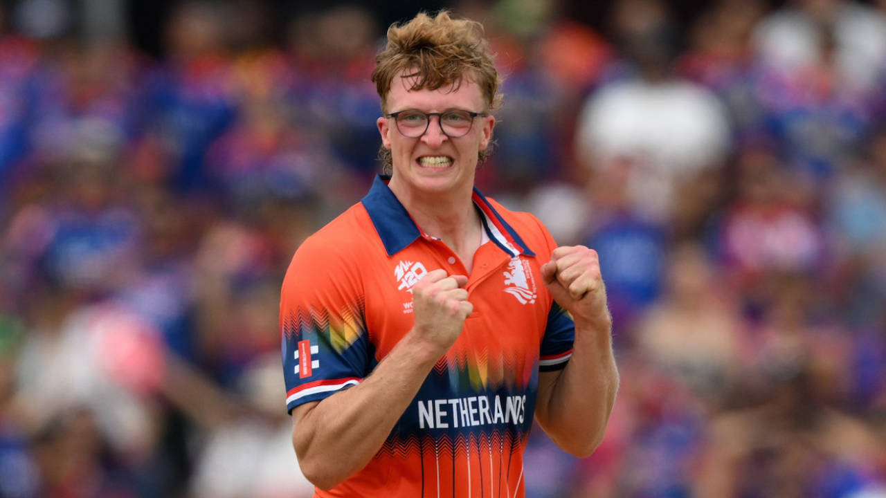 Tim Pringle took 3 for 20 off his four-over quota, Nepal vs Netherlands, T20 World Cup, Dallas, June 4, 2024