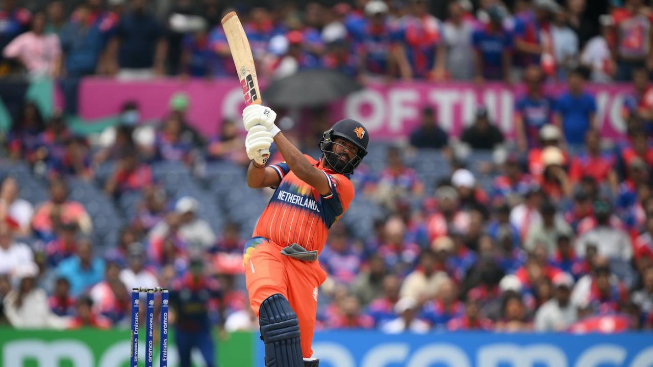 Vikramjit Singh steadied the chase after an early wicket, Nepal vs Netherlands, T20 World Cup, Dallas, June 4, 2024