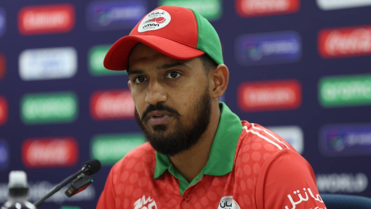 Oman captain Aqib Ilyas  gave a bullish press conference, T20 World Cup 2024, Bridgetown, June 4, 2024