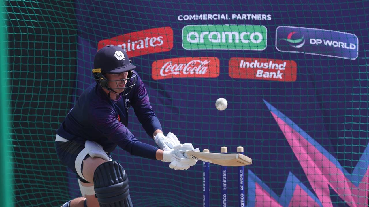 Brandon McMullen brings out the innovative shots during Scotland's training session, T20 World Cup 2024, Barbados, June 5, 2024