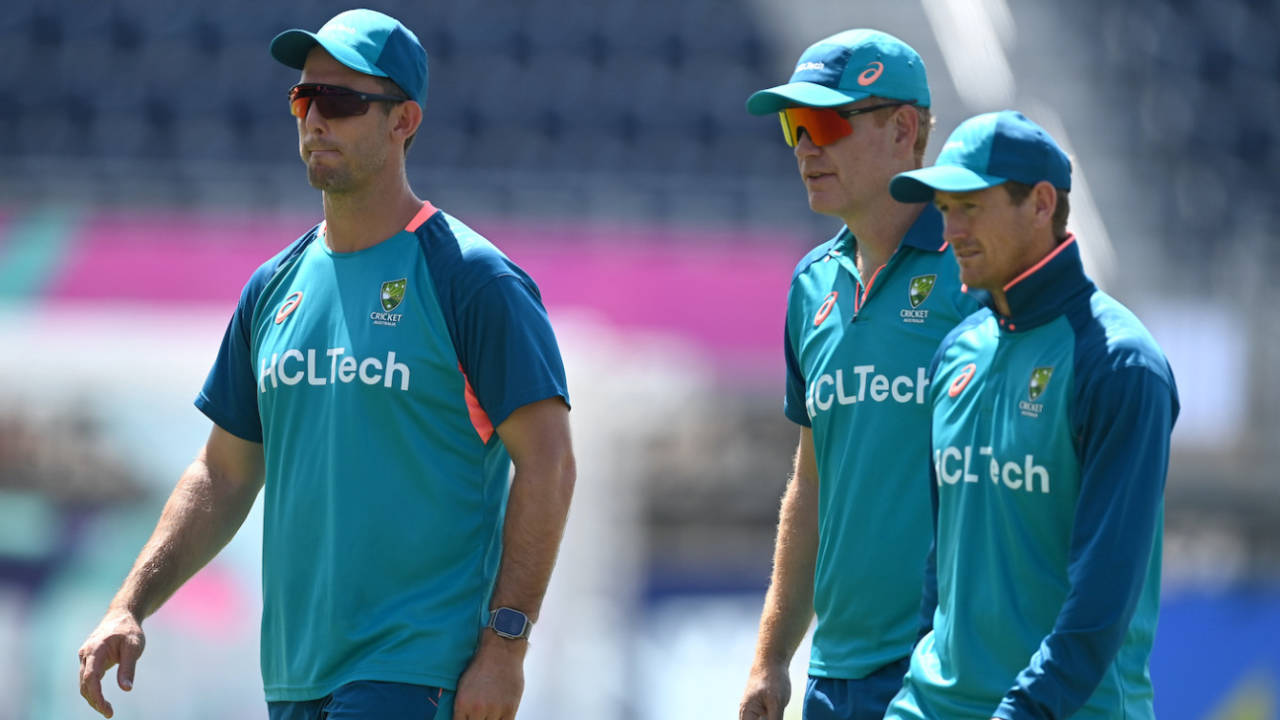 Mitchell Marsh, Andrew McDonald and George Bailey look on during training, Australia vs England, T20 World Cup 2024, Bridgetown, June 7, 2024