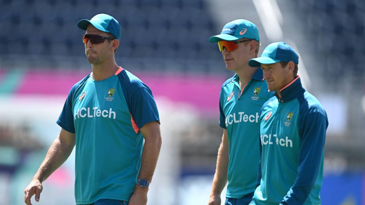 Mitchell Marsh, Andrew McDonald and George Bailey look on during training, Australia vs England, T20 World Cup 2024, Bridgetown, June 7, 2024
