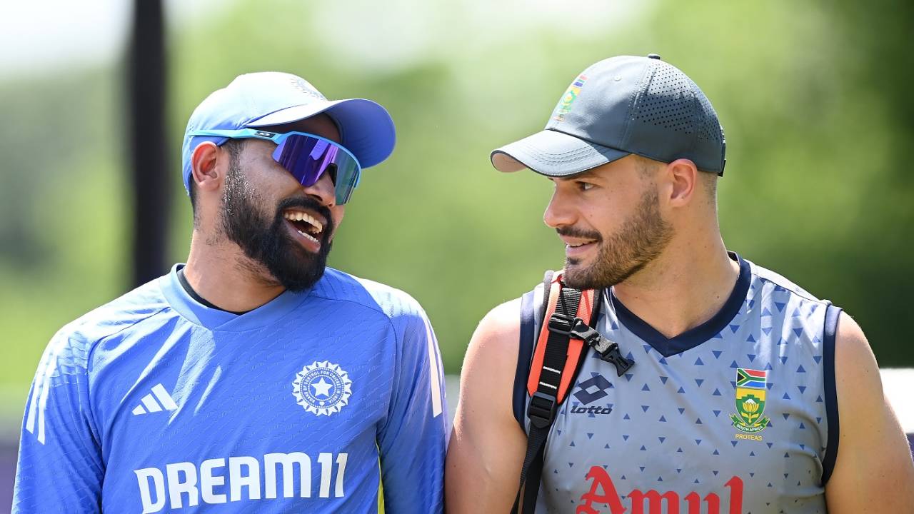 Mohammed Siraj and Aiden Markram share a laugh, T20 World Cup 2024, New York, June 7, 2024