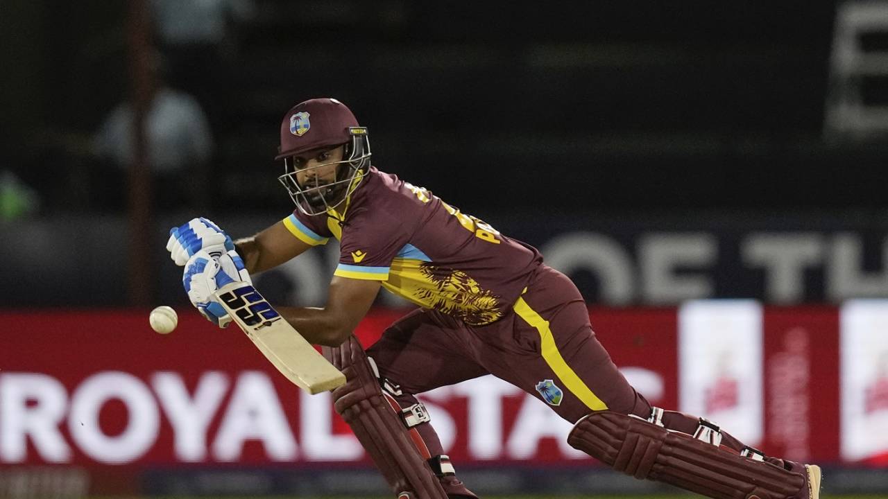 Nicholas Pooran faced ten dots and hit three sixes in his 17-ball stay, West Indies vs Uganda, Men's T20 World Cup 2024, Guyana, June 8, 2024