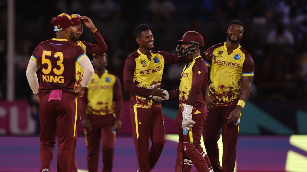 Akeal Hosein picked up his maiden T20I five-for, West Indies vs Uganda, Men's T20 World Cup 2024, Guyana, June 8, 2024