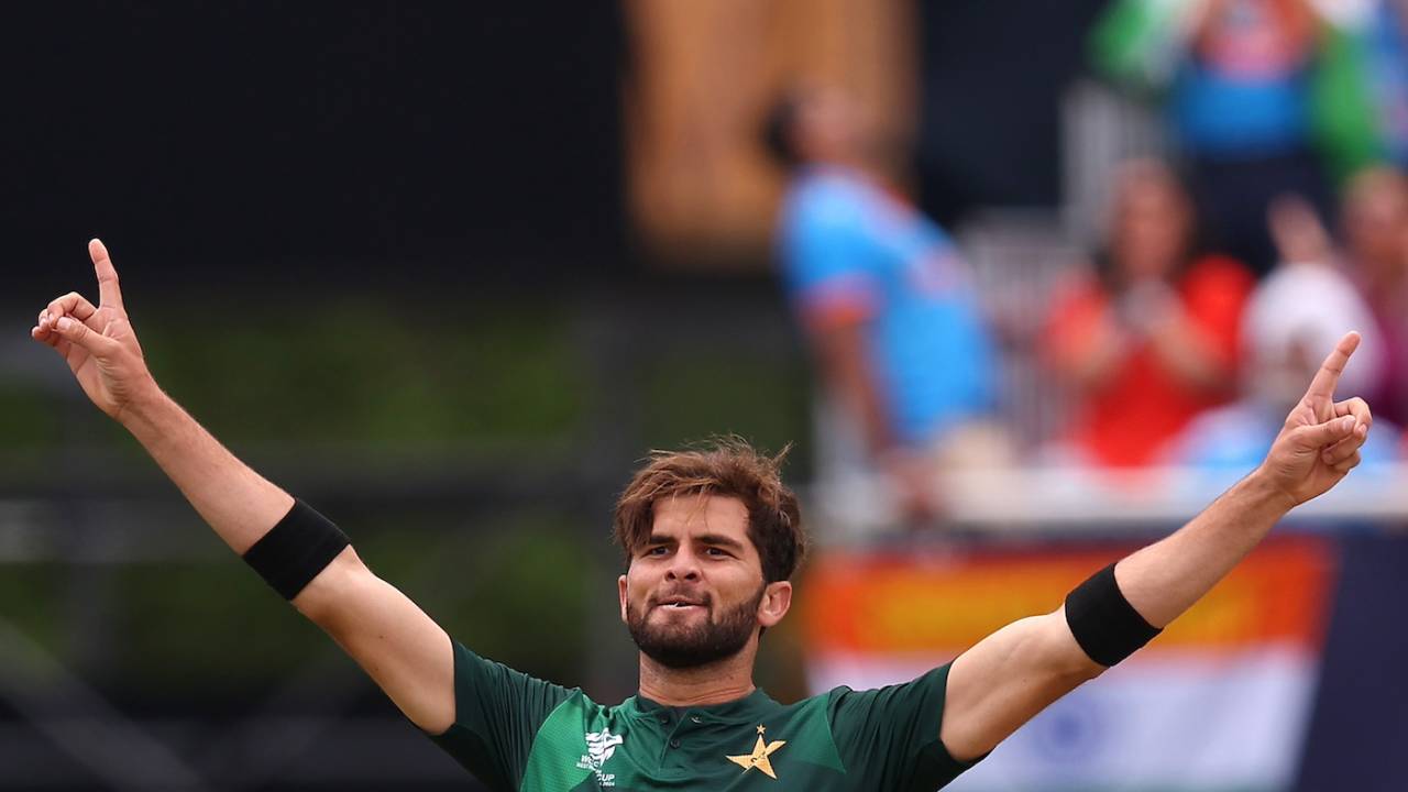 Shaheen Afridi brings out his signature celebration, India vs Pakistan, T20 World Cup 2024, New York, June 9, 2024