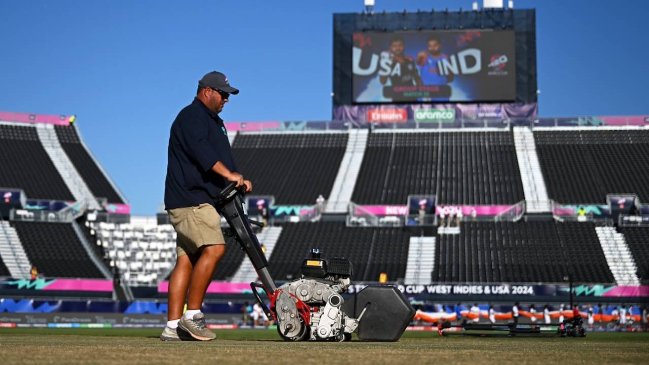 Last-minute work on the much-maligned pitch, USA vs India, T20 World Cup 2024, New York, June 12, 2024
