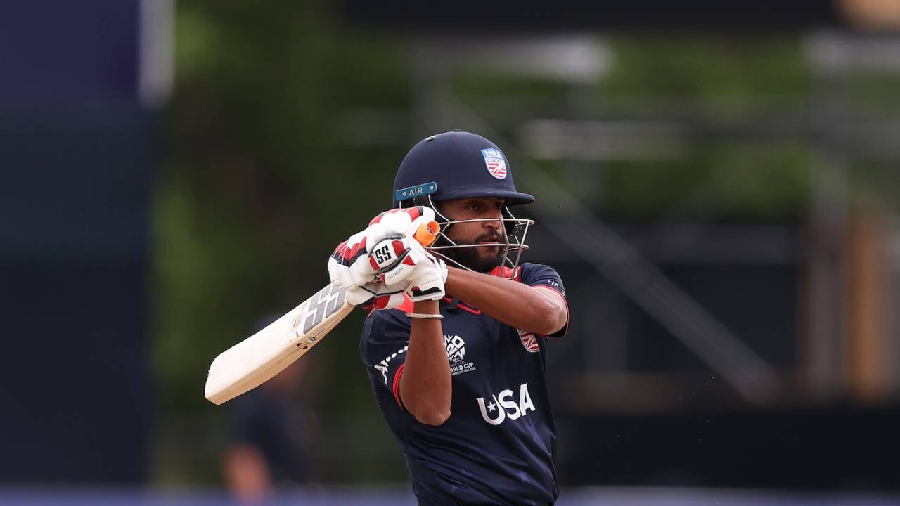 Harmeet Singh attempts to muscle the ball away, USA vs India, T20 World Cup 2024, New York, June 12, 2024