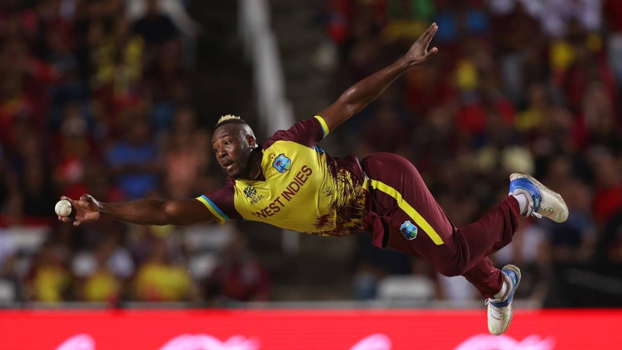 Is it a bird? Is it a plane? No, it's Andre Russell, West Indies vs New Zealand, Men's T20 World Cup 2024, Tarouba, June 12, 2024