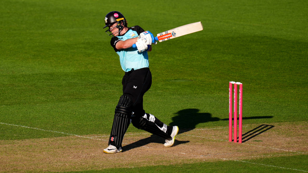 Ollie Pope swings leg side during his innings of 40, Vitality Blast, Surrey vs Somerset, Vitality Blast, The Oval, June 2, 2024